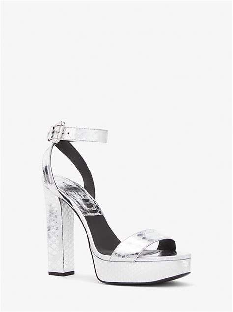 michael kors anabelle black|Anabelle Python Embossed Leather Platform Sandal .